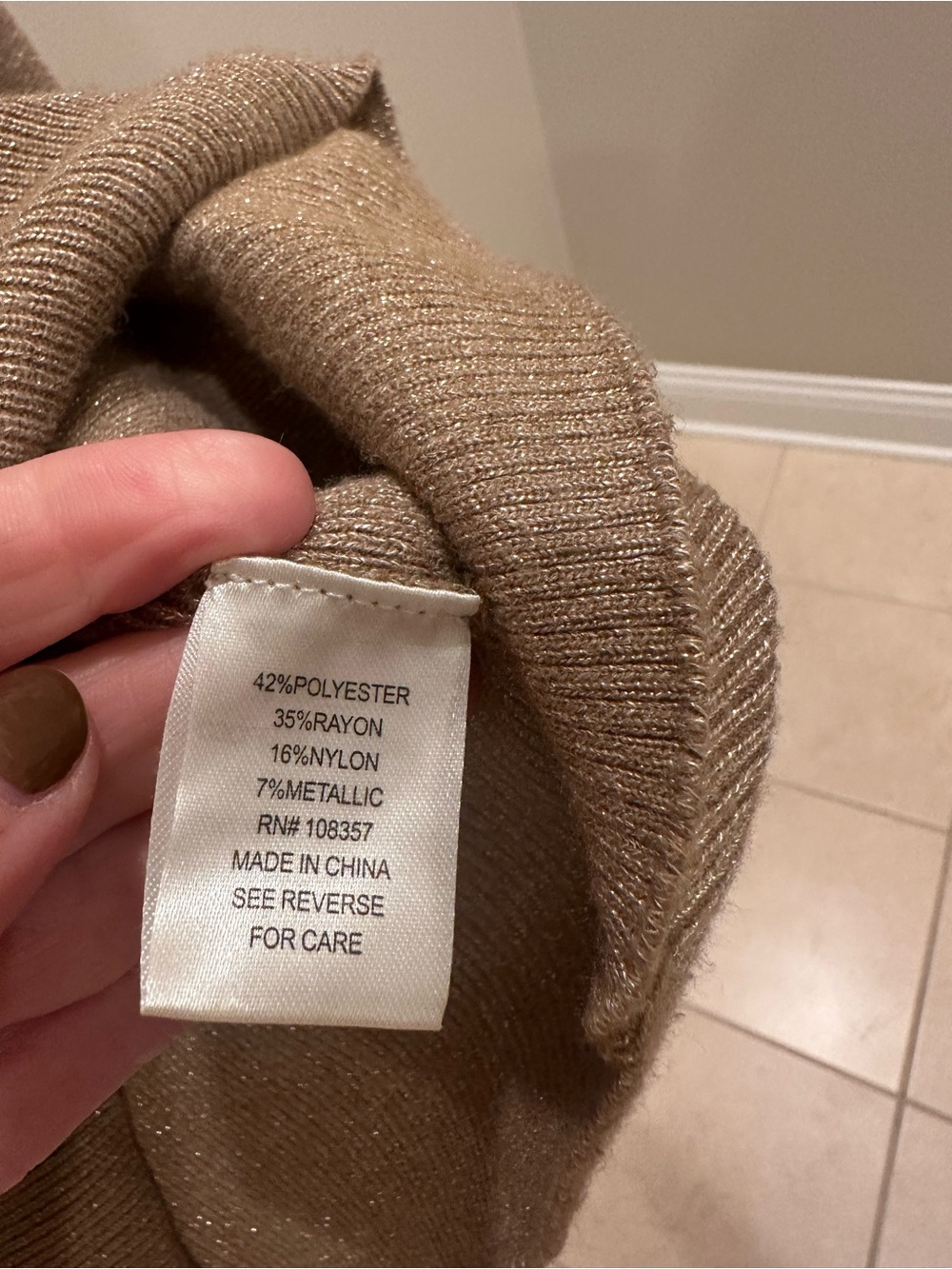 EVEREVE Metallic Puff Sleeve Sweater Taupe Gold Size Small - Picture 5 of 9
